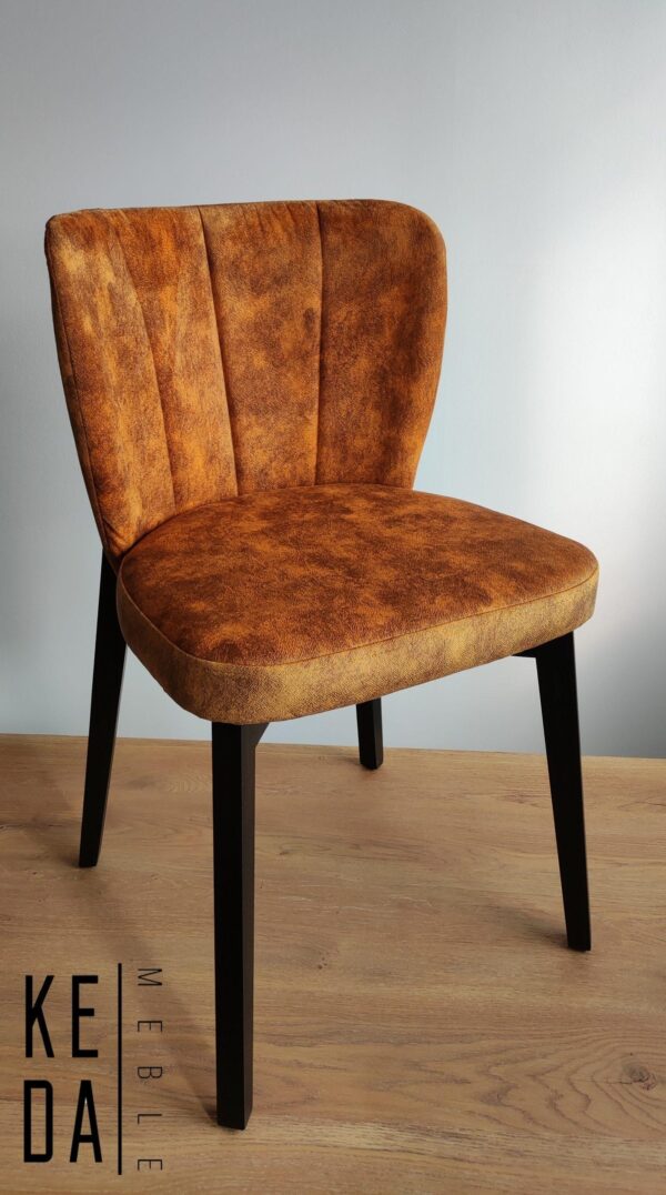 krzeło tapicerowane tuoli pomarańczowe, tkanina livia 19, krzesło z czarnymi nogami, miękkie krzesło, kedameble, keda meble, kedameble sklep, keda-meble, keda-meble sklep