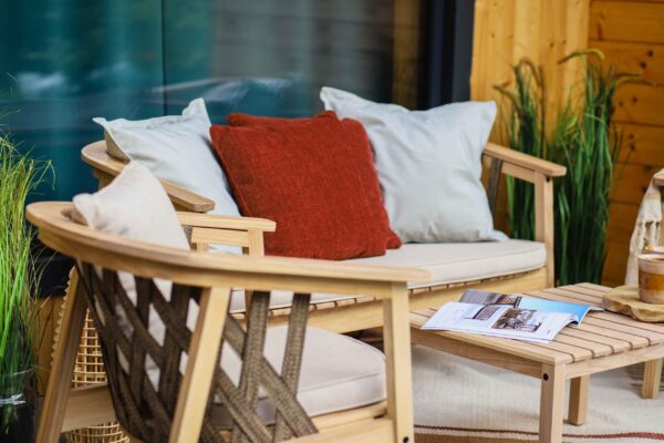 sofa ogrodowa ribbon, meble ogrodowe, zestaw mebli ogrodowych, meble drewniane do ogrodu, fotele i sofa do ogrodu,